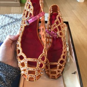 Cesare Paciotti orange & pink flats with crystals